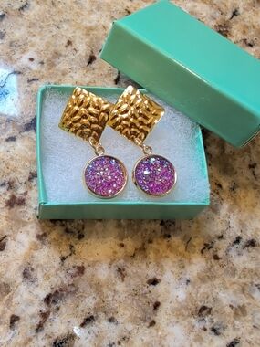 Gold Tone Druzy Style Earrings